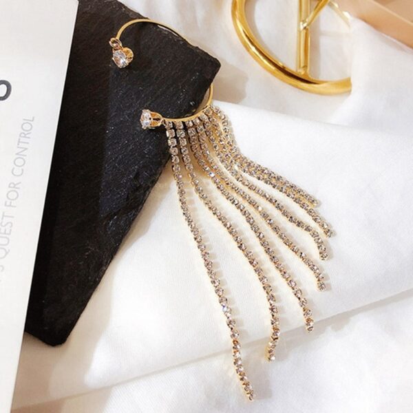1Pc Fashion Crystal Tassel Ear Hanger Hanging Ear Cuff Earrings Gjin Pierced Rhinestone Clip On Earrings 4
