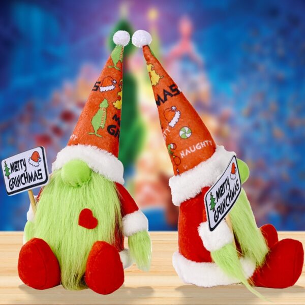 2021 Gnome Gan Aghaidh Green Grinch Plush Grinch Doll Nollag Plush do Chóisir Nollag Maisiúcháin 1