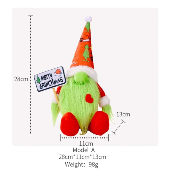 2021 Gnome Gan Aghaidh Green Grinch Plush Grinch Doll Nollag Plush do Chóisir Nollag Maisiúcháin 2