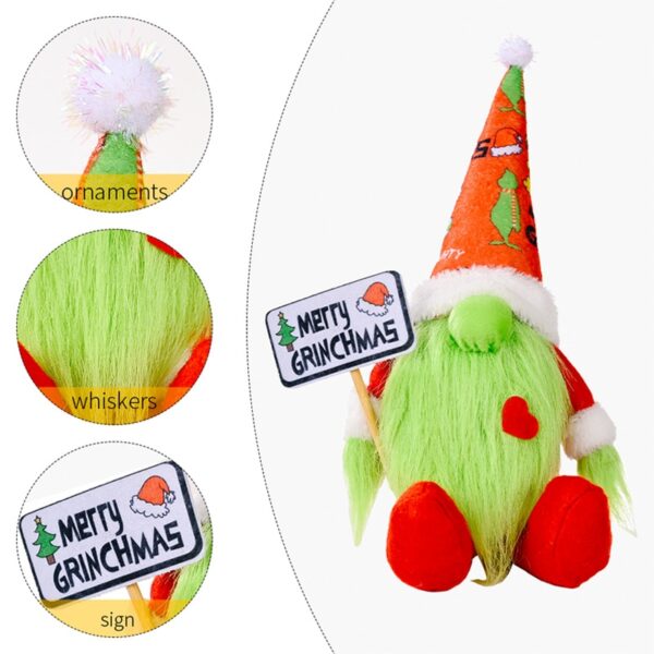 2021 Gnome Gan Aghaidh Green Grinch Plush Grinch Doll Nollag Plush do Chóisir Nollag Maisiúcháin 3