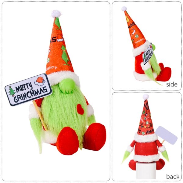 2021 Gnome Gan Aghaidh Green Grinch Plush Grinch Doll Nollag Plush do Chóisir Nollag Maisiúcháin 4