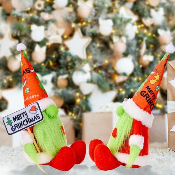 2021 Gnome Gan Aghaidh Green Grinch Plush Grinch Doll Nollag Plush do Chóisir Nollag Maisiúcháin Nollag