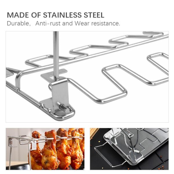BBQ Beef Chicken Leg Wing Grill Rack 14 Slots Stainless Steel Barbecue Drumsticks Holder Smoker Oven 2
