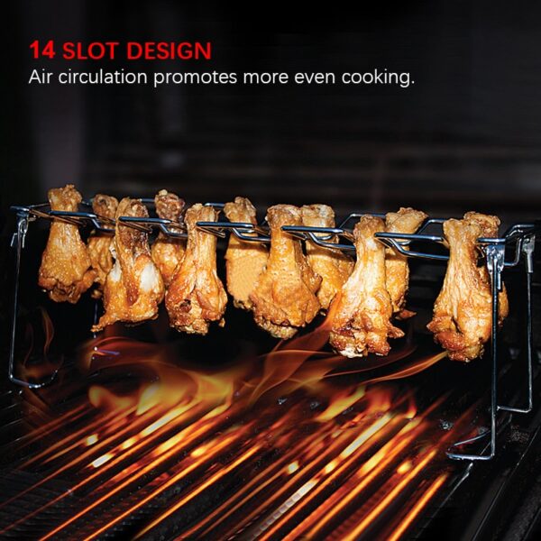 BBQ Beef Chicken Leg Wing Grill Rack 14 Slots Stainless Steel Barbecue Drumsticks Holder Smoker Oven 4