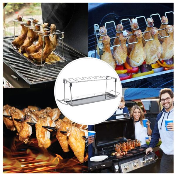 BBQ Beef Chicken Leg Wing Grill Rack 14 Slots Stainless Steel Barbecue Drumsticks Holder Smoker Oven 5