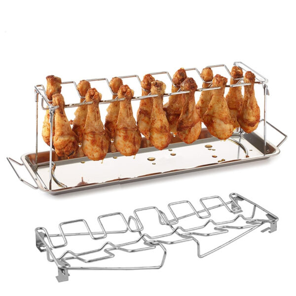 BBQ Beef Chicken Leg Wing Grill Rack 14 Slots Stainless Steel Barbecue Drumsticks Holder Smoker Oven 6
