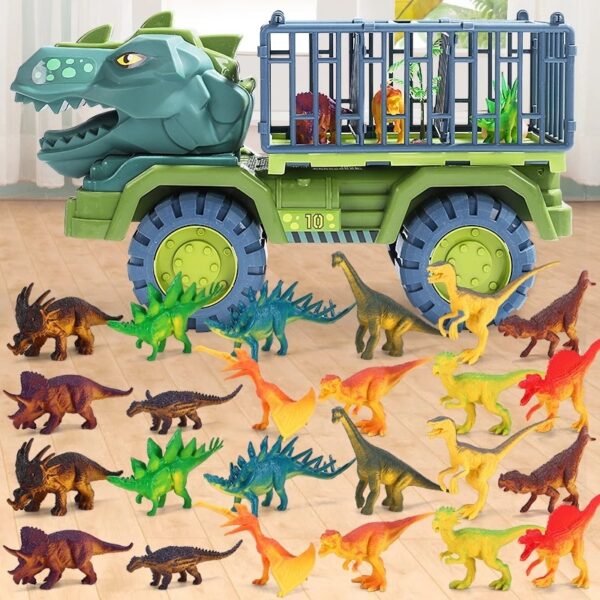 Vehículo de dinosauro, coche de xoguete, transporte de dinosauros, camión de xoguete, vehículo de inercia, xoguete con regalo de dinosauro 2