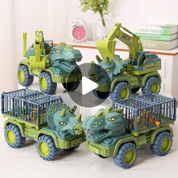 Dinozaurų transporto priemonės automobilių žaislas Dinozaurai Transporto Automobilių Vežikas Sunkvežimis Inercinis Transporto priemonės Žaislas su Dinozauru Dovana 4