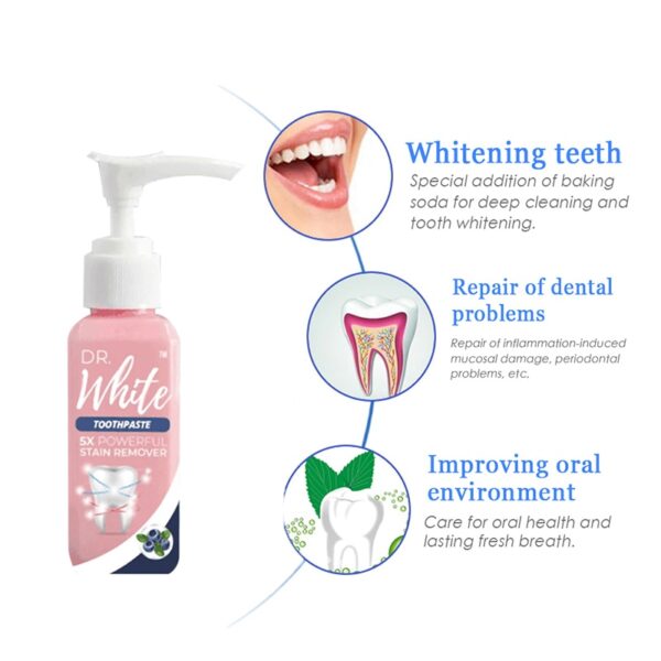 Intensive Stain Removal Whitening Toothpaste Fresh Breath Blueberry Fruity Taste Fluoride Free 5