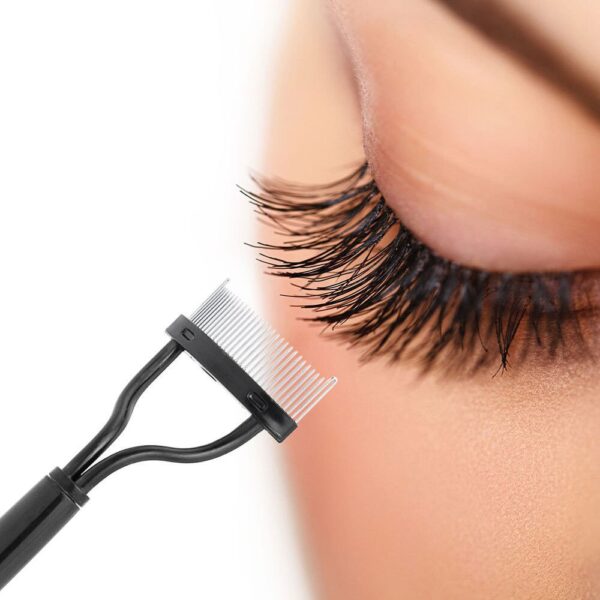 New Black Pink Eyelash Curler Metal Eyelash Brush Comb Portable Lash Separator Foldable Mascara Curl Beauty 1