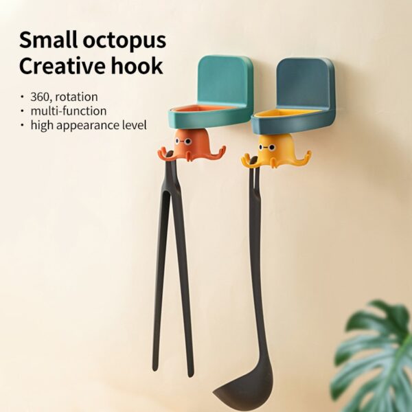 Small Octopus Kitchen Wall Hook hole free rotary hook Multifunctional Rotary Shelf Bathroom Wall Traceless Hook 2