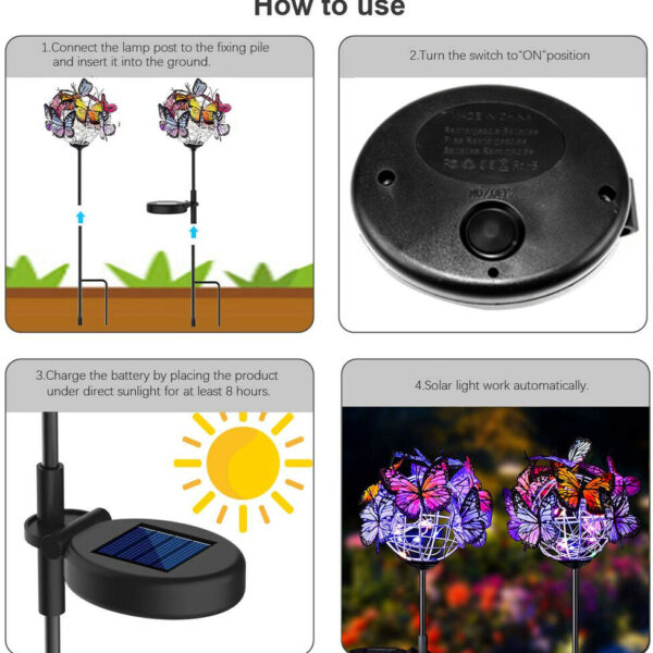 2 In 1 New Style Outdoor Waterproof Solar Butterfly Bulb Lights Garden Garden Landscape Lawn Led 3