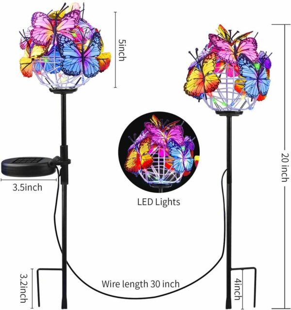 2 In 1 Setaele se Secha Kantle se sa keneleng Metsi Solar Butterfly Bulb Lights Garden Garden Landscape Lawn Led 5