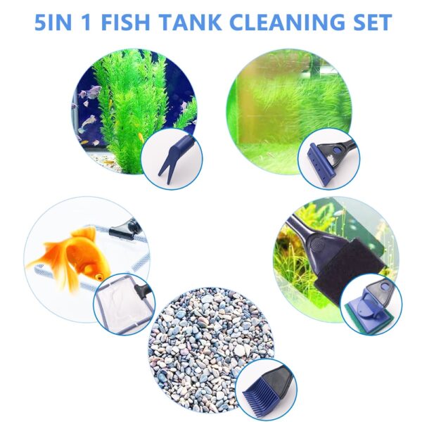 5 in 1 Aquarium Cleaning Tools Aquarium Tank Clean Set Fish Net Gravel Rake Algae Scraper 1