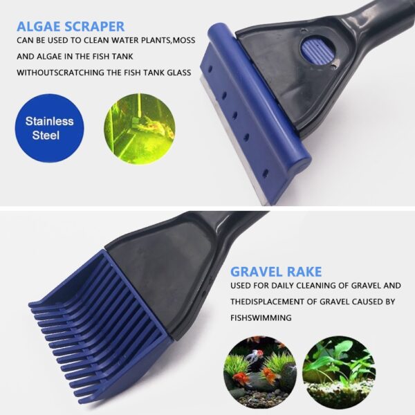 5 in 1 Aquarium Cleaning Tools Aquarium Tank Clean Set Fish Net Gravel Rake Algae Scraper 3