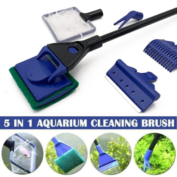 5 in 1 Aquarium Cleaning Tools Aquarium Tank Clean Set Fish Net Gravel Rake Algae Scraper