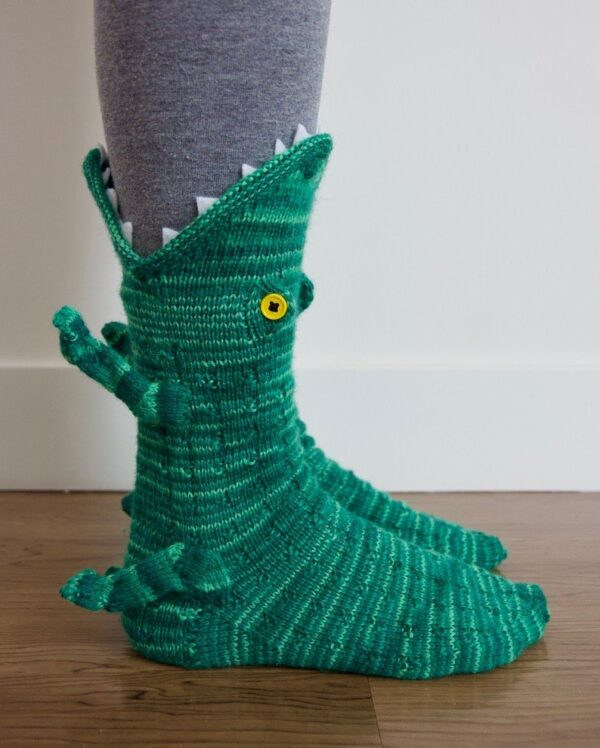 Christmas Gift Shark Fish Chameleon Crocodile Knit Socks Cute Unisex Novelty Winter Warm Floor Sock for 5