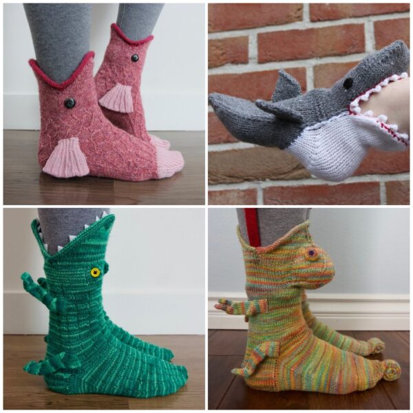 Christmas Gift Shark Fish Chameleon Crocodile Knit Socks Cute Unisex Novelty Winter Warm Floor Sock for