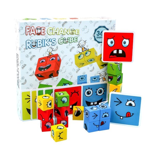 Cube Face Changing Building Blocks Board Game Cartoon Puzzle Montessori Toys Wooden Level Game Thinking Challenge 5