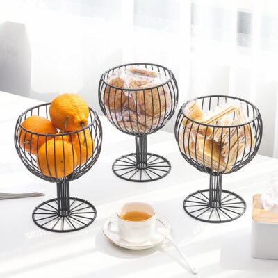 Fruit Basket Container Bowl Metal Wire Basket Kitchen Drain Rack Fruit Vegetable Storage Holder Snack Tray