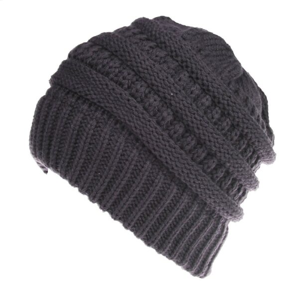 High Bun Ponytail Beanie Hat Chunky Soft Stretch Cable Knit Warm Fuzzy Lined Skull Beanie 100 3