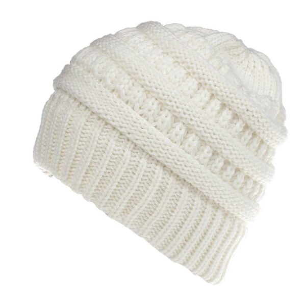 Gorro de rabo de cavalo de coque alto Chapéu Chunky Soft Stretch Cable Knit Quente Fuzzy Lined Skull Beanie