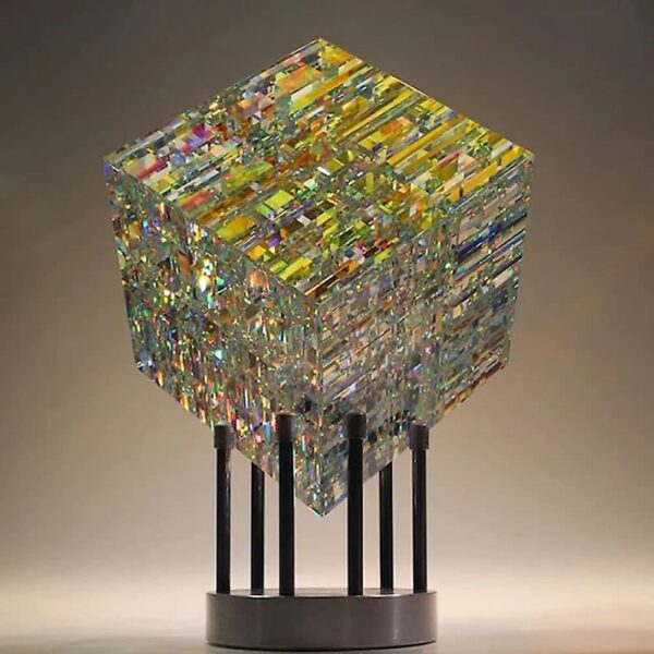 Hot Yellow Blue Magical Cube Statue Decoration Magik Chroma Cube Glass Sculpture 1