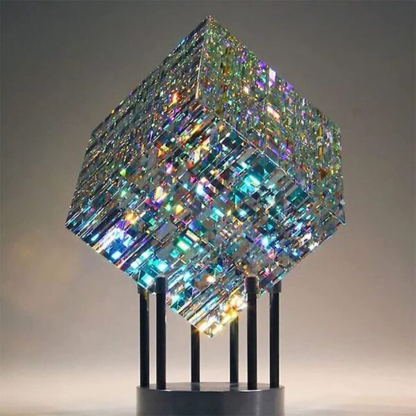 Hot Yellow Blue Magical Cube Statue Decoration Magik Chroma Cube Glass Sculpture 2