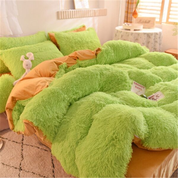 Luxury Long Plush Soft Velvet Duvet Cover AB Side 4pcs Quilt Cover Sheet Pillowcase គម្របគ្រែ