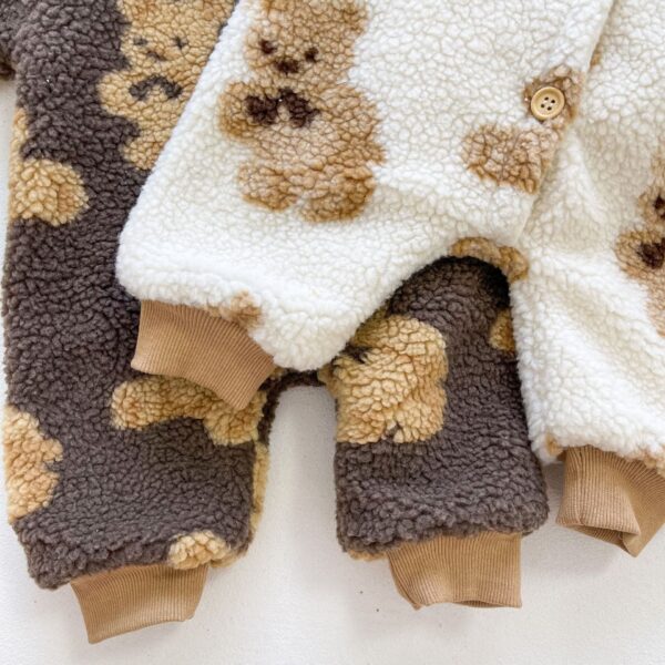 Newborn Baby Romper Winter Cartoon Bear Print Fleece Thicken Rompers Children Long Sleeve Warm Outwear Infants 3