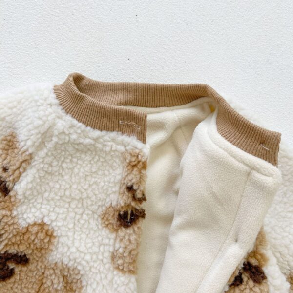 Newborn Baby Romper Winter Cartoon Bear Print Fleece Thicken Rompers Children Long Sleeve Warm Outwear Infants 4