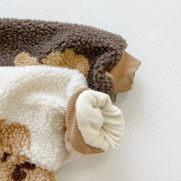 Newborn Baby Romper Winter Cartoon Bear Print Fleece Thicken Rompers Children Long Sleeve Warm Outwear Infants 5