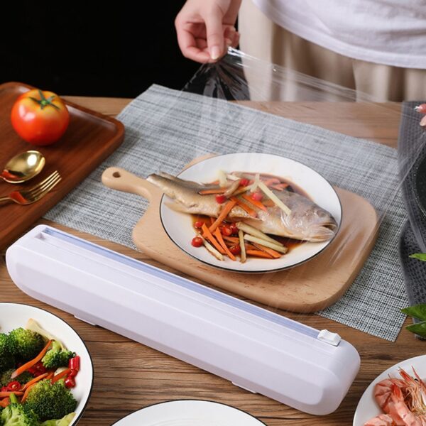 Plastic Food Wrap Dispenser Movable Film Cutter Kitchen Foil Cling Wrap Dispenser With Suction Cup Kitchen 1