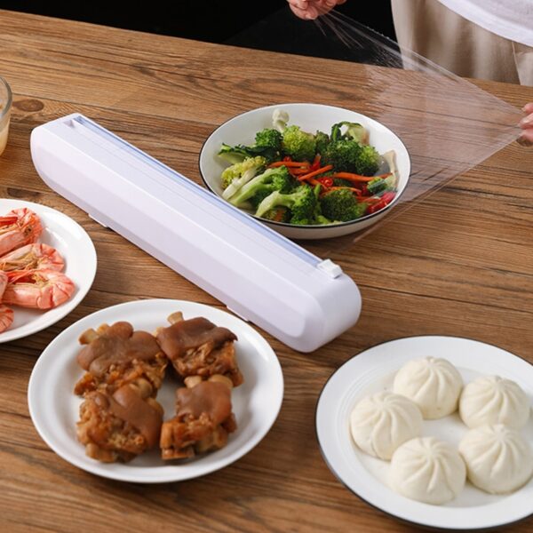 Plastic Food Wrap Dispenser Movable Film Cutter Kitchen Foil Cling Wrap Dispenser With Suction Cup Kitchen 2