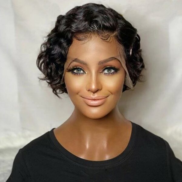 Rosabeauty Deep Wave Lace Front Human Hair Wigs Short Curly Human Hair Bob Wig Pixie Cut 1