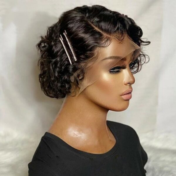 Rosabeauty Deep Wave Lace Front Human Hair Wigs Short Curly Human Hair Bob Wig Pixie Cut 2