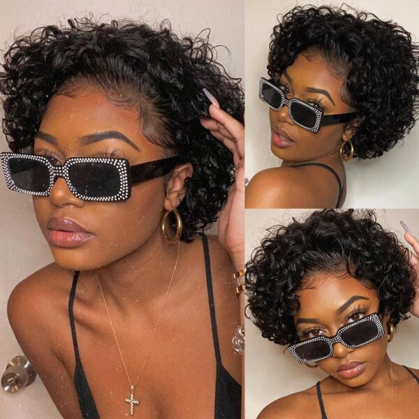 Rosabeauty Deep Wave Lace Front Human Hair Wigs Short Curly Human Hair Bob Wig Pixie Cut 4
