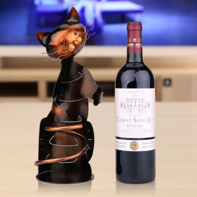 Tooarts Iron Sculpture Cat Shaped Wine Holder Wine shelf Metal Sculpture Practical sculpture Home Interior decoration 5