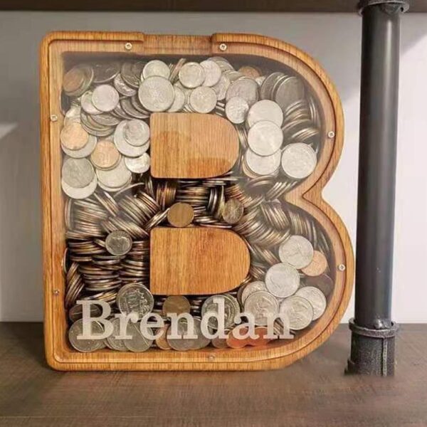 Twenty six English Alphabet Piggy Bank Wooden Coin Money Saving Box Jar Coins Storage Box Desktop