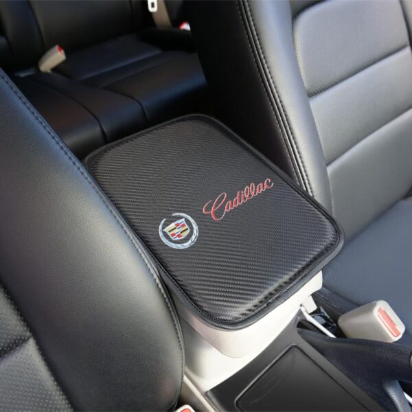 VEHICAR Armrest Mat Dustproof Cushion Cover Protector for Cadillac Car Armrest Cover Carbon Fiber Leather Cushion 2