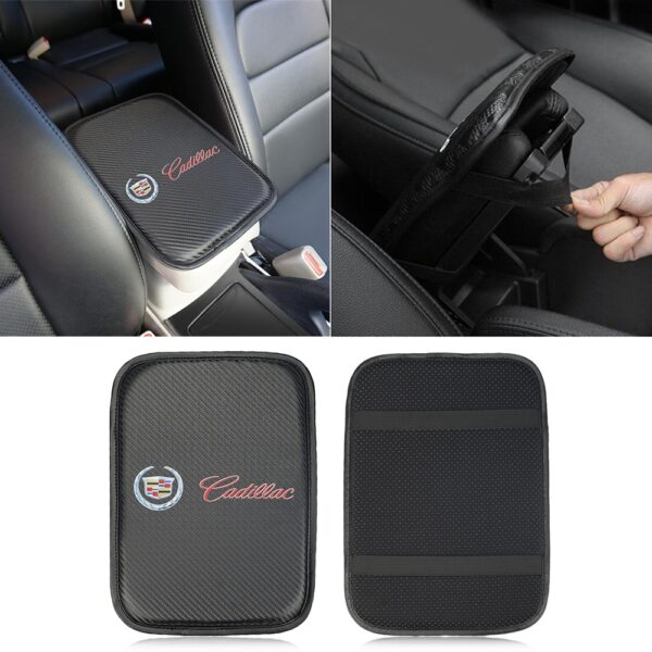 VEHICAR Armrest Mat Dustproof Cushion Cover Protector for Cadillac Car Armrest Cover Carbon Fiber Leather Cushion