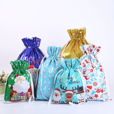 2022 1Set Christmas Gift Bag Extra Large New Year Gift Candy Bags Laser Printing For Christmas