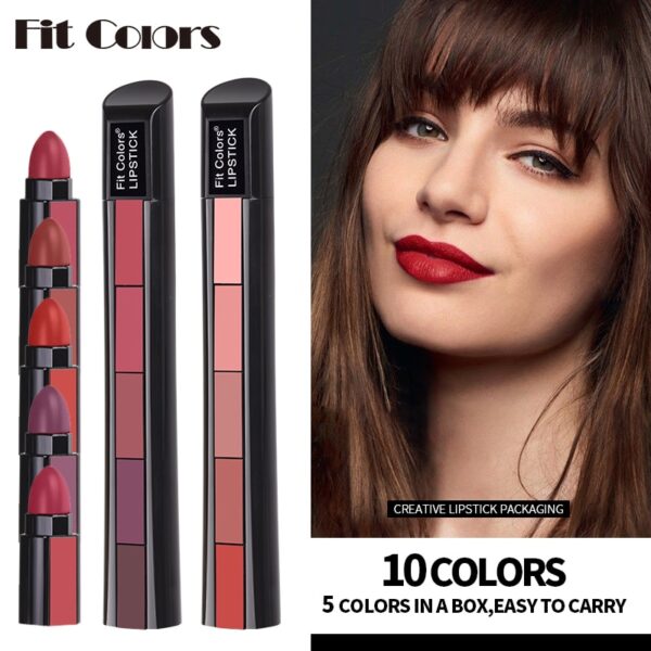 5 In 1 Matte Lipstick Kit Waterproof Nude Combination Lipgloss Long Lasting Velvet Red Show Complexion 2