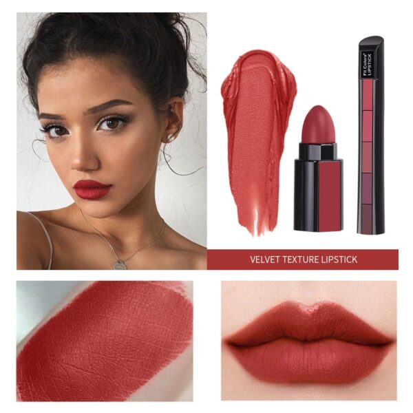 5 In 1 Matte Lipstick Kit Waterproof Nude Combination Lipgloss Long Lasting Velvet Red Show Complexion 3