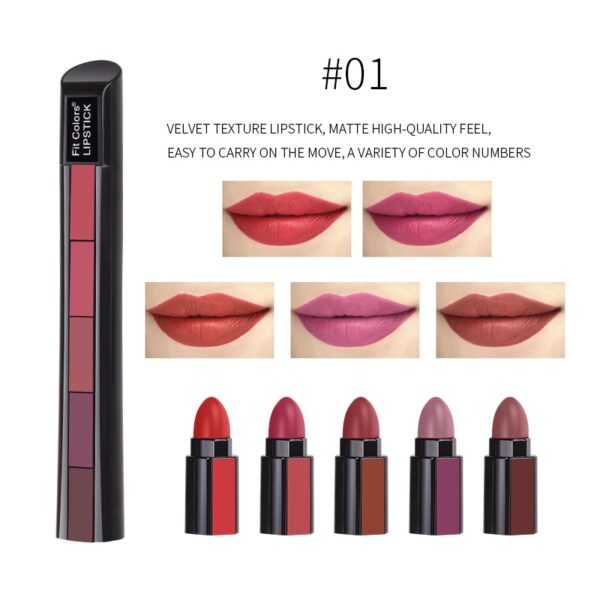 5 In 1 Matte Lipstick Kit Waterproof Nude Combination Lipgloss Long Lasting Velvet Red Show Complexion 4