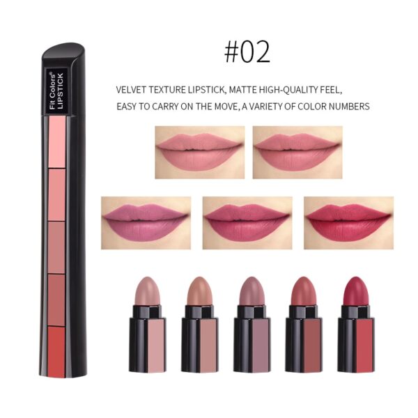 5 In 1 Matte Lipstick Kit Waterproof Nude Combination Lipgloss Long Lasting Velvet Red Show Complexion 5