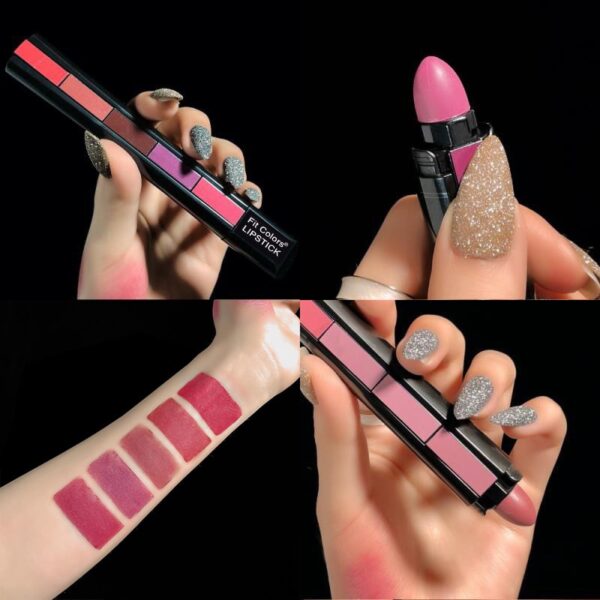 5 In 1 Matte Lipstick Kit Waterproof Nude Combination Lipgloss Long Lasting Velvet Red Show