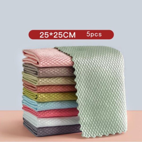 5Pcs Kitchen Anti Grease Wiping Rags Efficient Fish Scale Wipe Cloth Cleaning Cloth Home Washing