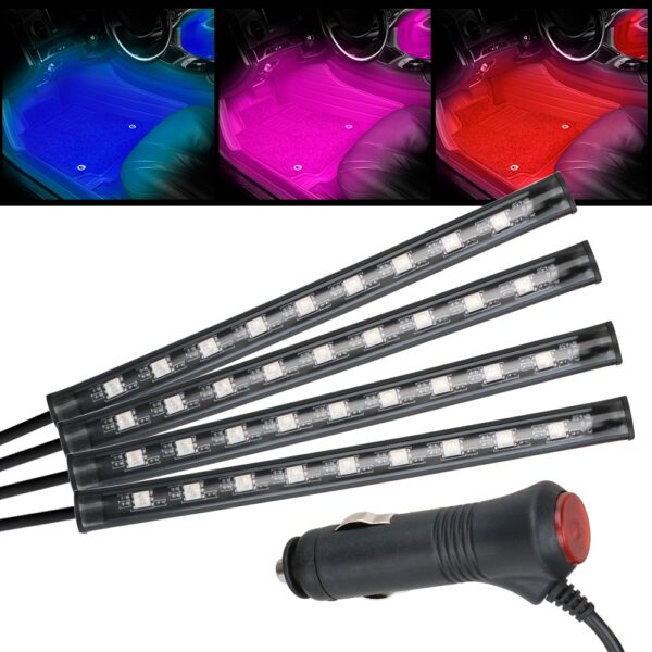 Auto LED RGB Atmosphere Strip Light 24 36 48 LED Wireless Remote Voice Control Foot Lamps 3