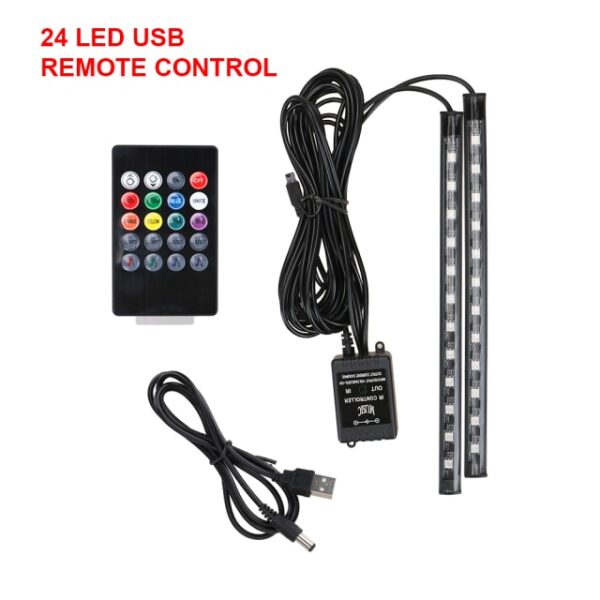 Auto LED RGB Atmosphere Strip Light 24 36 48 LED Wireless Remote Voice Control Foot
